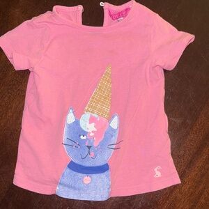 Joules Pink Shirt with Cat and Ice Cream Design